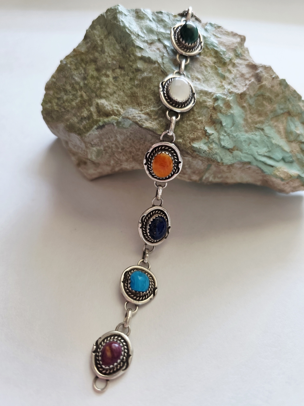 Multicolored Stone Link Bracelet - Women Jewelry - Picture 2 of 7